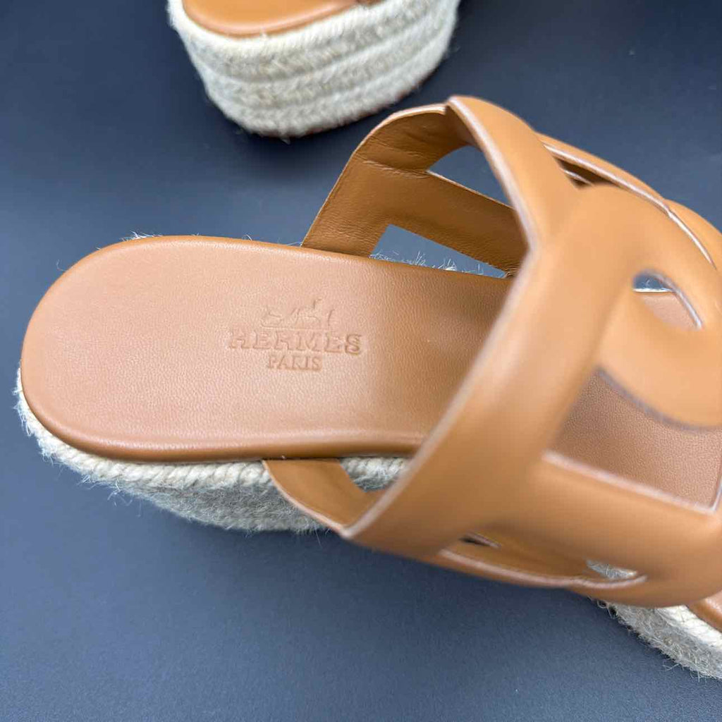 Hermes Size 7 Brown Wedge Sandal